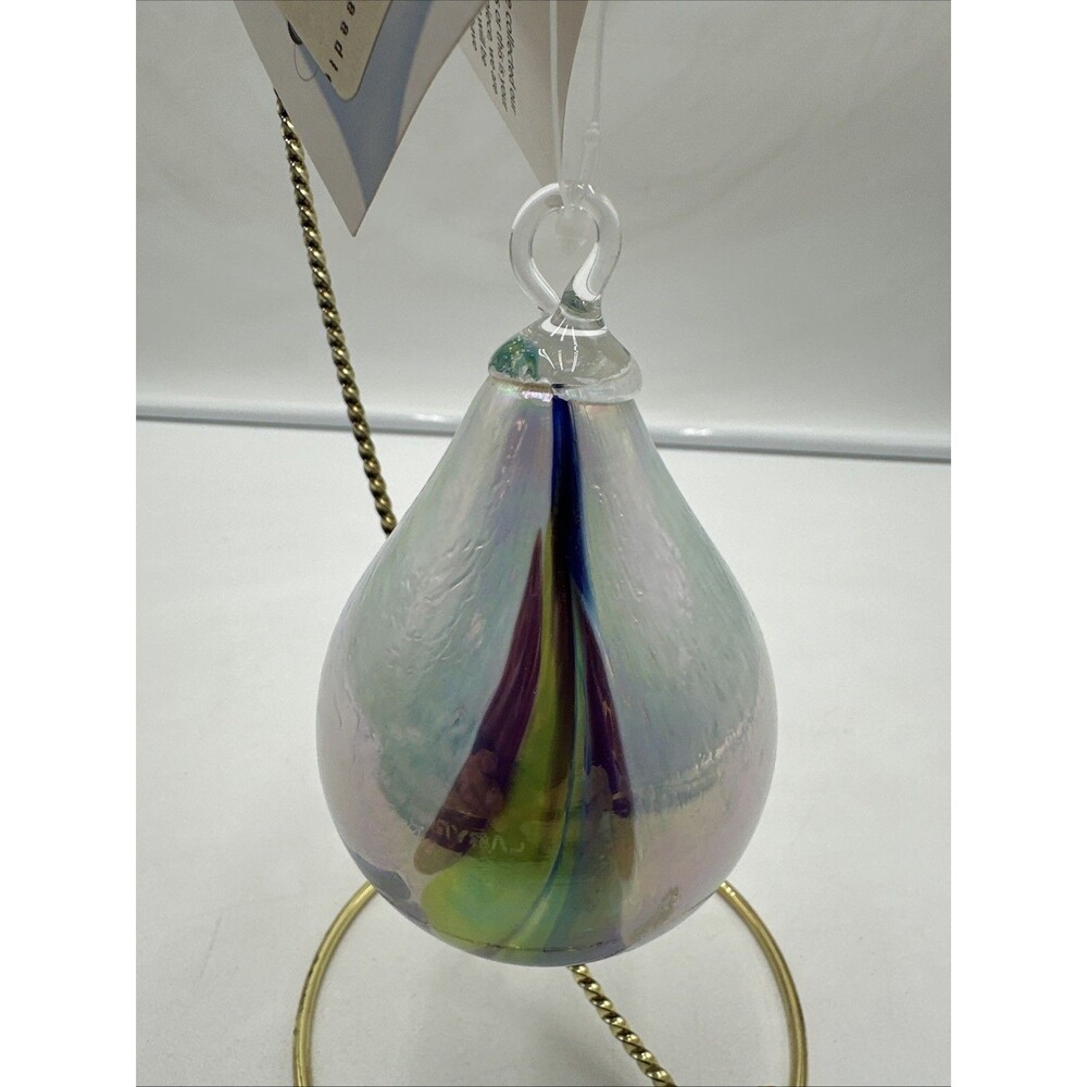 Glass Eye Studio Lavender Rain Tear Drop Hand Blown Glass Ornament With Tags 4β
